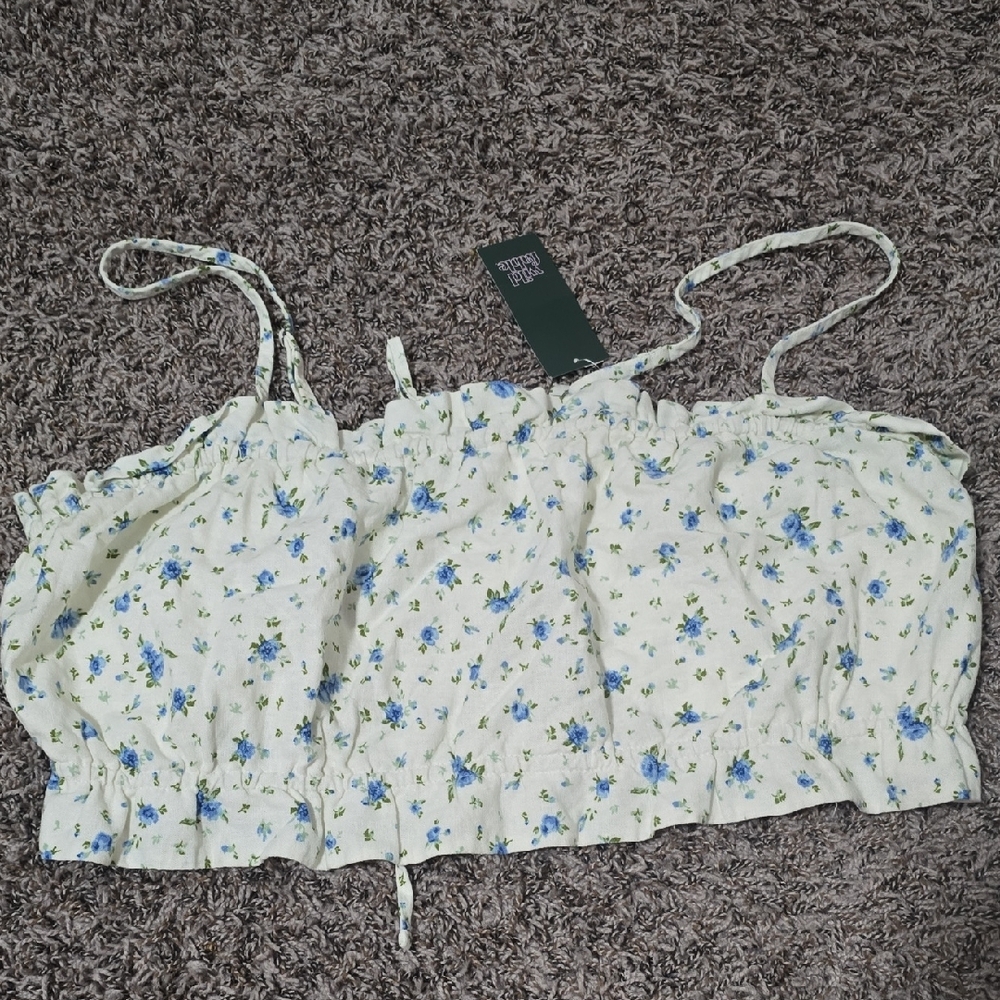 Wild Fable White and Blue Crop Top